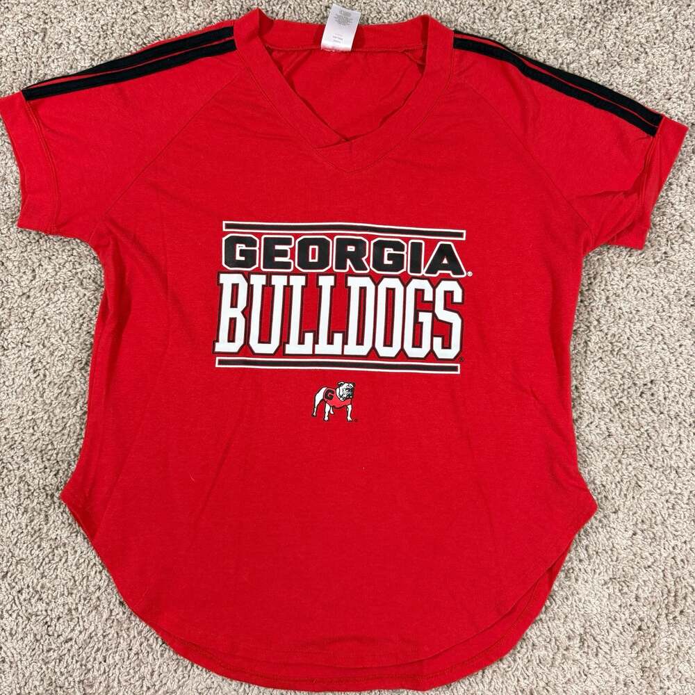 Georgia Bulldogs Womens Medium Red V Neck Shirt UGA NCAA Football Fan Tee